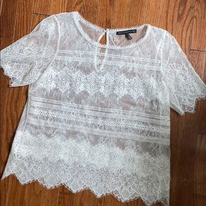 White House Black Market White Lace Top L